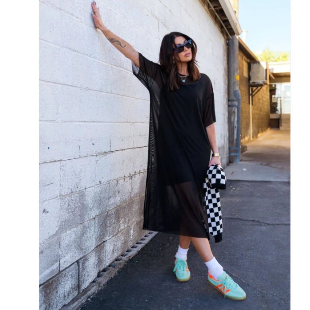 Karma Oversized Mesh Dress + Slip in Black